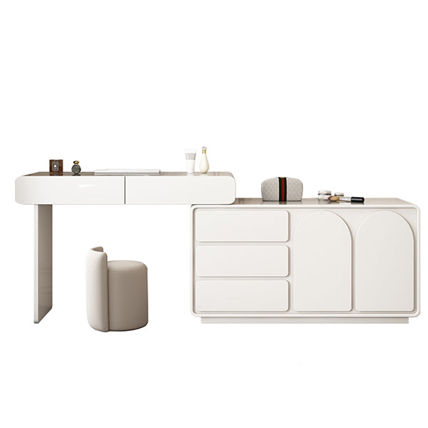 Lighted Mirror Wood White Modern Vanity Dressing Table with Drawers