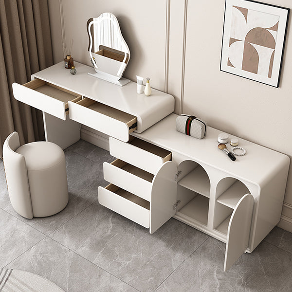 Lighted Mirror Wood White Modern Vanity Dressing Table with Drawers