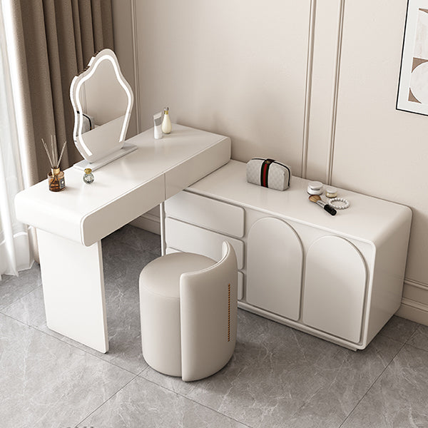 Lighted Mirror Wood White Modern Vanity Dressing Table with Drawers