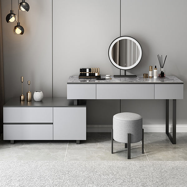 Gray Bedroom Lighted Mirror Vanity Makeup Dressing Table Set