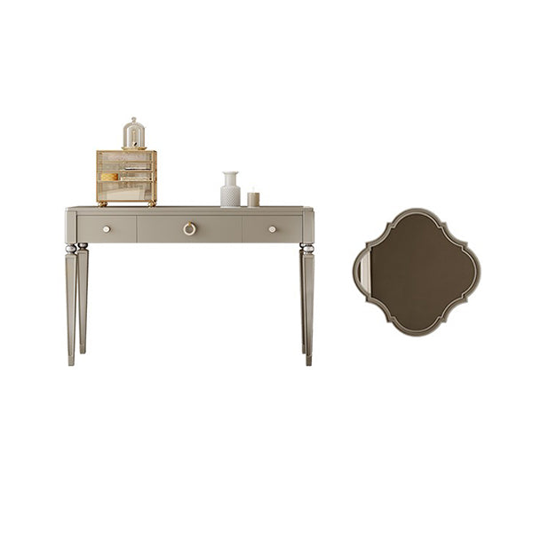 Gray Solid Wood 3-Drawer Makeup Vanity Desk Table with Stool Set