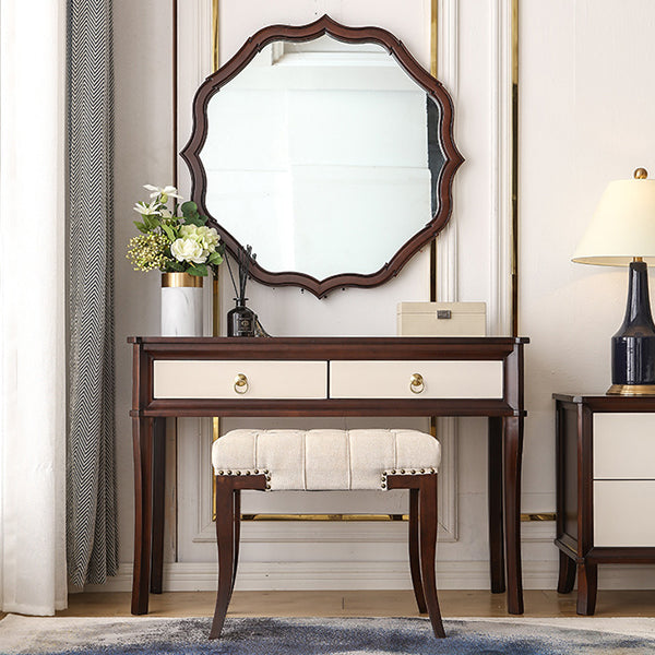 Standing Brown 2-Drawer Bedroom Solid Wood Makeup Vanity Desk Table