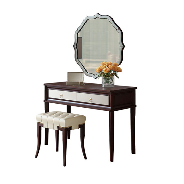 Standing Brown 2-Drawer Bedroom Solid Wood Makeup Vanity Desk Table