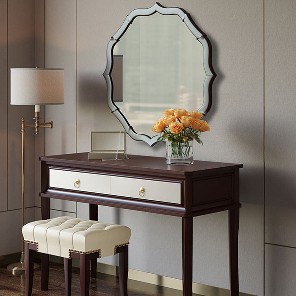 Standing Brown 2-Drawer Bedroom Solid Wood Makeup Vanity Desk Table