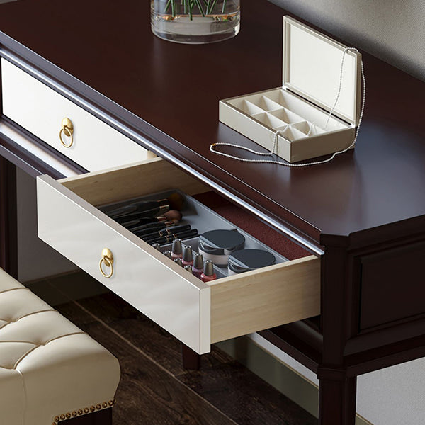 Standing Brown 2-Drawer Bedroom Solid Wood Makeup Vanity Desk Table