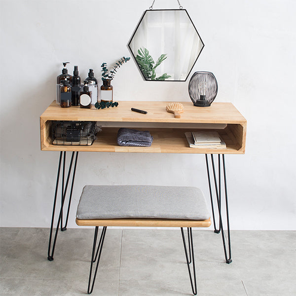 Metal Legs Solid Wood Bedroom Vanity Dressing Table with Makeup Table and Stool