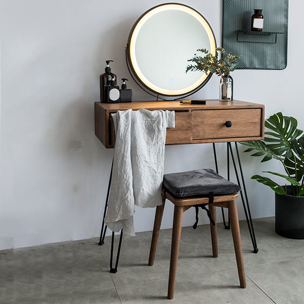 Mid-Century Modern 2-Drawer Solid Wood Brown Standing Vanity Dressing Table
