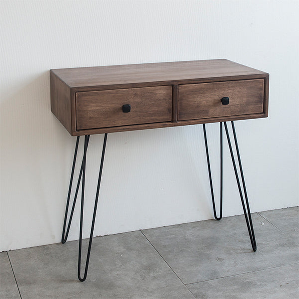 Mid-Century Modern 2-Drawer Solid Wood Brown Standing Vanity Dressing Table