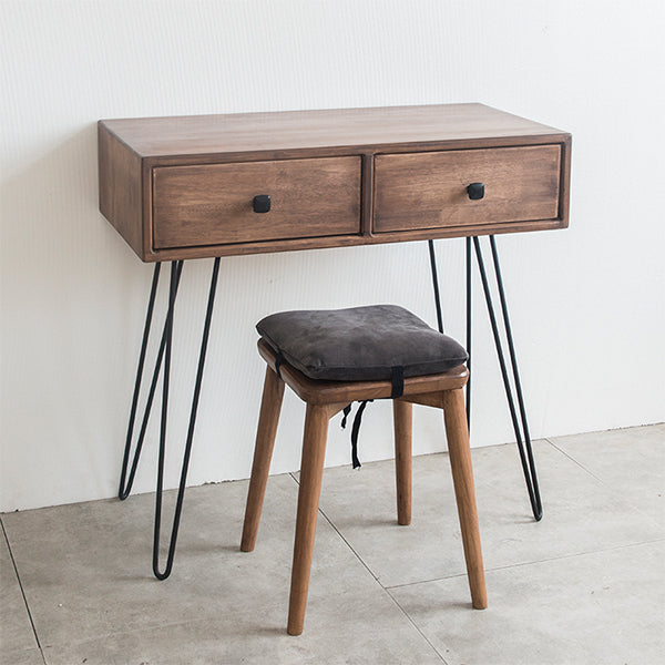 Mid-Century Modern 2-Drawer Solid Wood Brown Standing Vanity Dressing Table