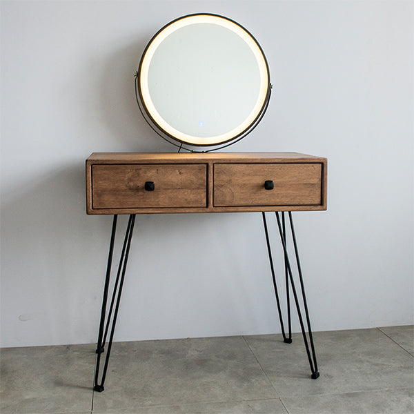 Mid-Century Modern 2-Drawer Solid Wood Brown Standing Vanity Dressing Table