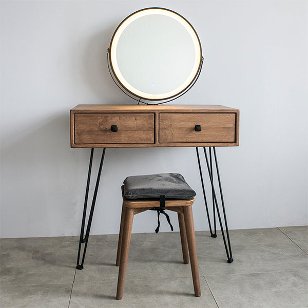 Mid-Century Modern 2-Drawer Solid Wood Brown Standing Vanity Dressing Table