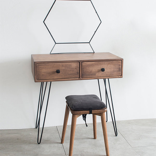 Mid-Century Modern 2-Drawer Solid Wood Brown Standing Vanity Dressing Table