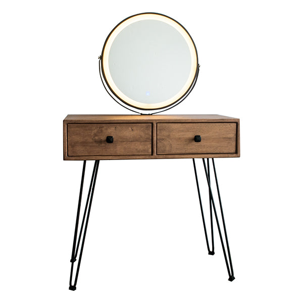 Mid-Century Modern 2-Drawer Solid Wood Brown Standing Vanity Dressing Table