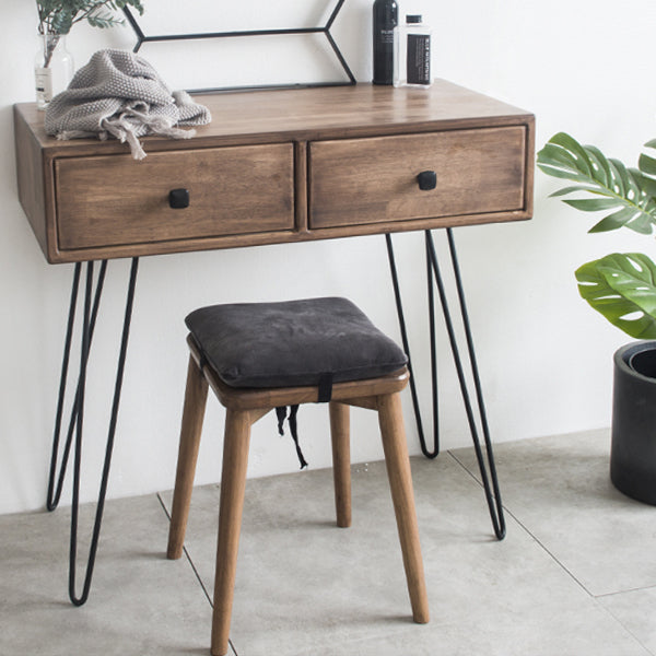 Mid-Century Modern 2-Drawer Solid Wood Brown Standing Vanity Dressing Table