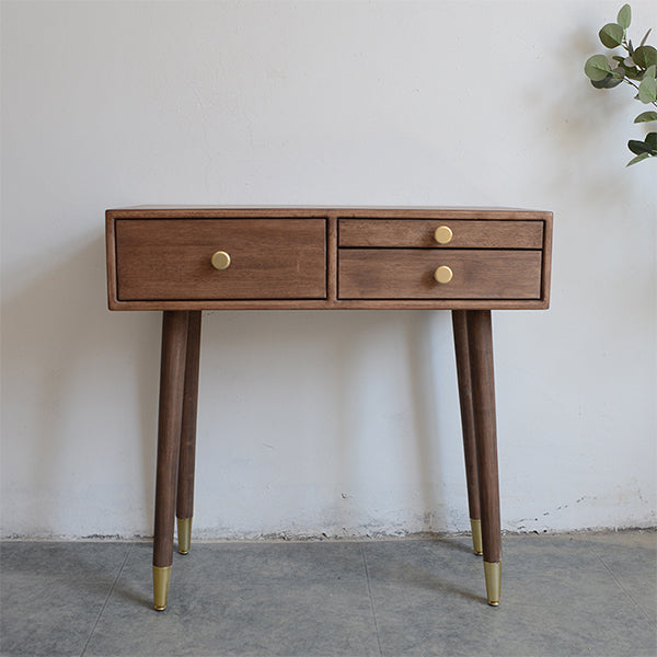 Solid Wood Brown Bedroom Lighted Mirror Vanity Dressing Table