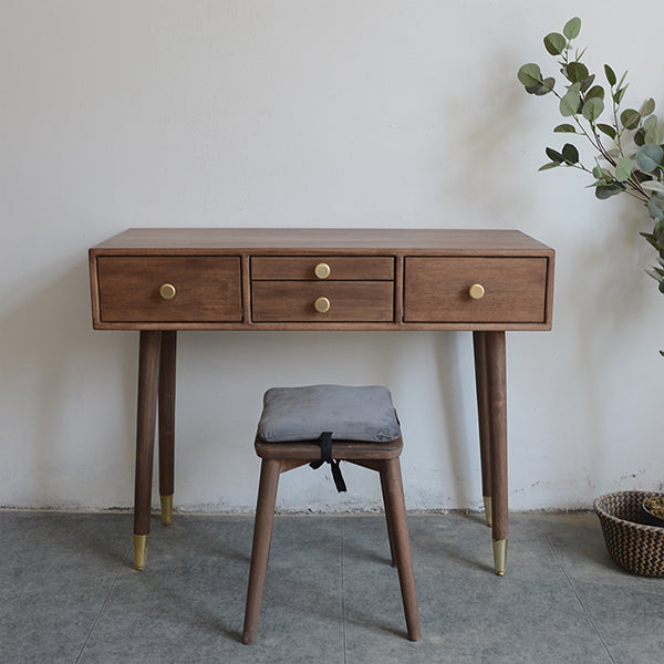 Solid Wood Brown Bedroom Lighted Mirror Vanity Dressing Table