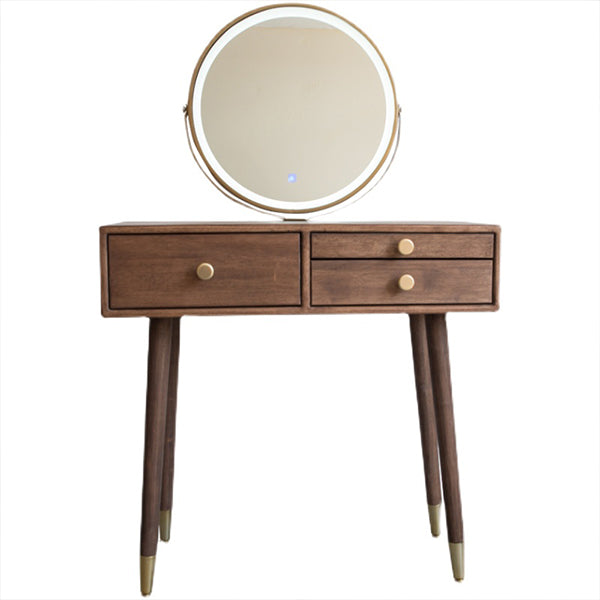 Solid Wood Brown Bedroom Lighted Mirror Vanity Dressing Table
