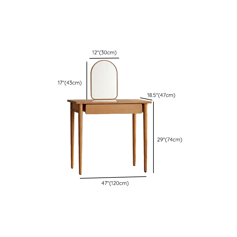 Natural Solid Wood Standing Mirror 1 Drawer Makeup Vanity Desk Table