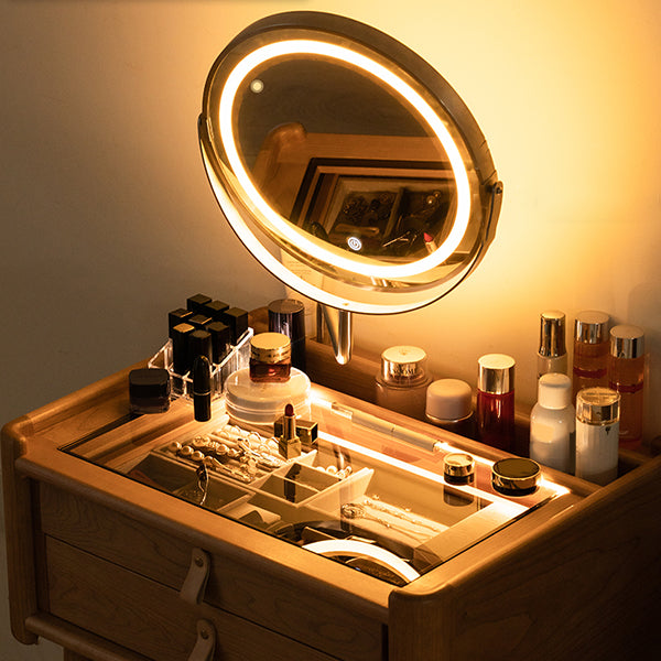 Solid Wood Natural 2 Drawers Makeup Vanity Desk Table for Bedroom