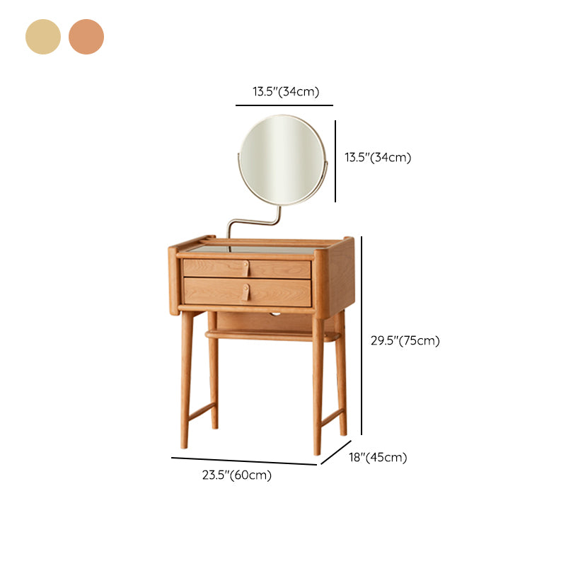 Solid Wood Natural 2 Drawers Makeup Vanity Desk Table for Bedroom