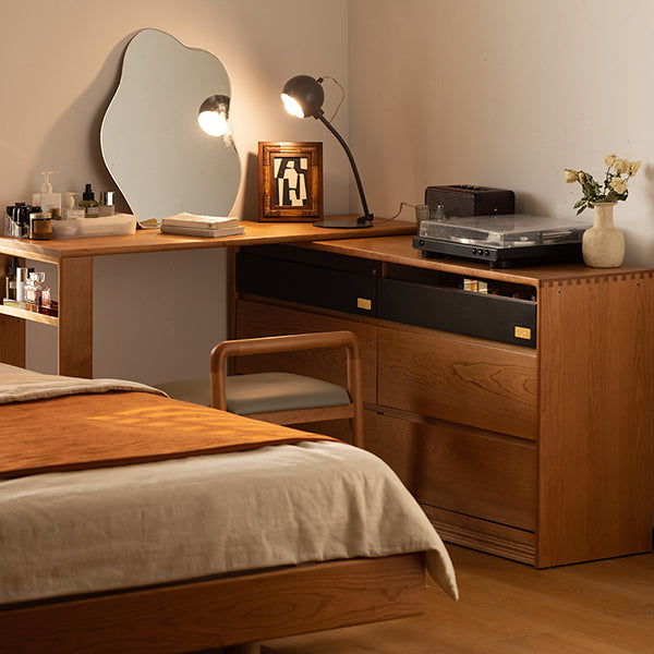 Solid Wood Bedroom Natural Vanity Dressing Table with Drawers