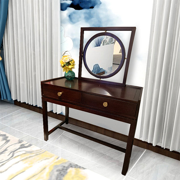 Brown Solid Wood Standing 2 Drawer Vanity Dressing Table Set