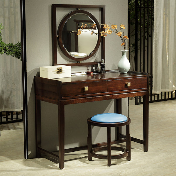 Brown Solid Wood Standing 2 Drawer Vanity Dressing Table Set