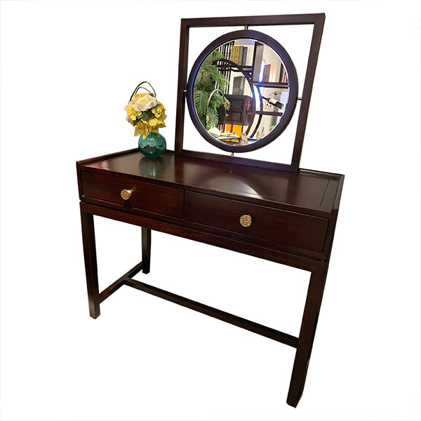 Brown Solid Wood Standing 2 Drawer Vanity Dressing Table Set