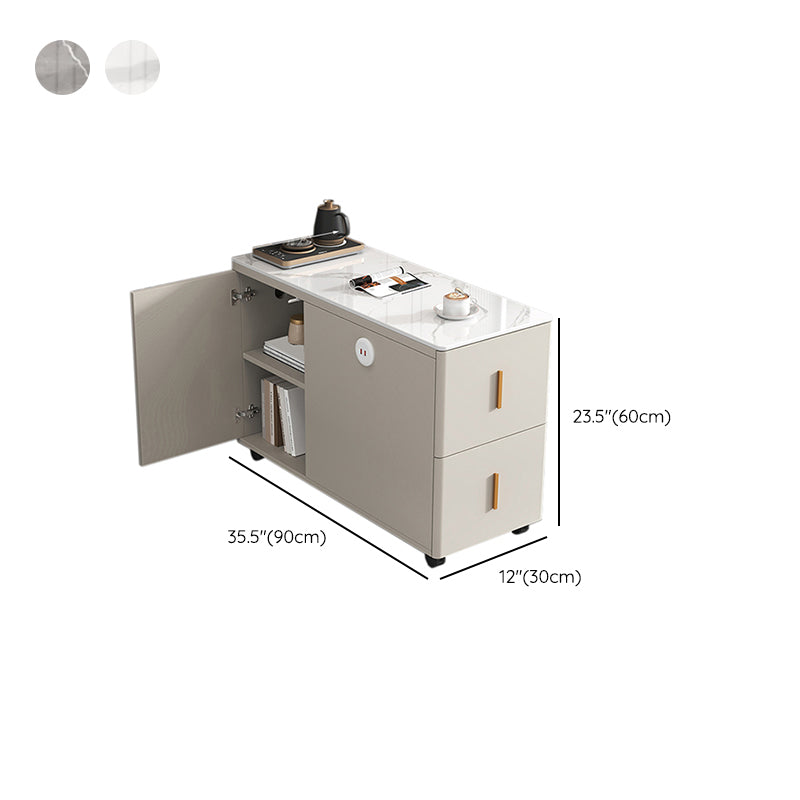 Contemporary Rectangle Sofa Side Accent Table with 2 Drawers