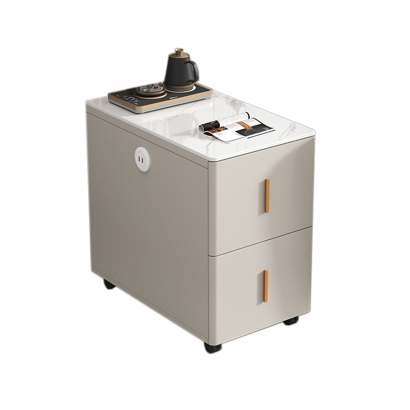 Sofa Side Accent Table with 2 Storage Drawers and Rectangle Stone Top