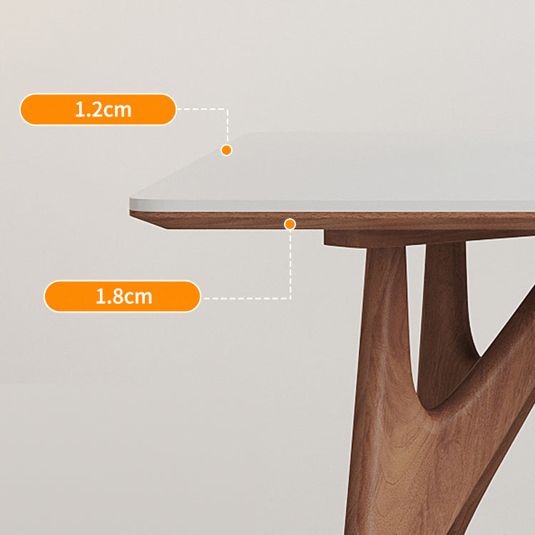 Modern Rectangular Stone Top White Dining Table with 4 Solid Wood Legs