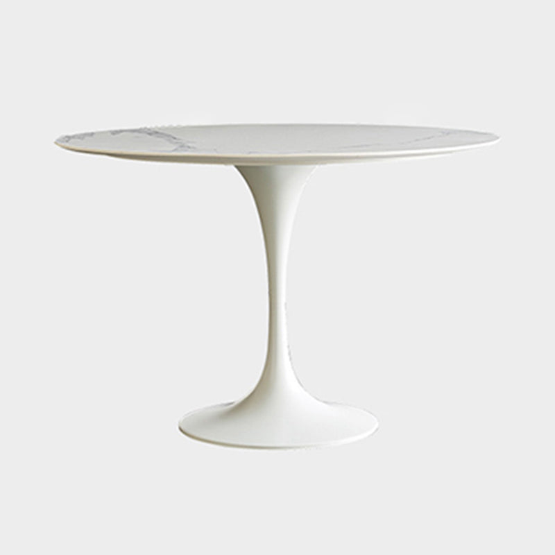 White Modern Round Stone Tabletop Dining Table with Tulip Base