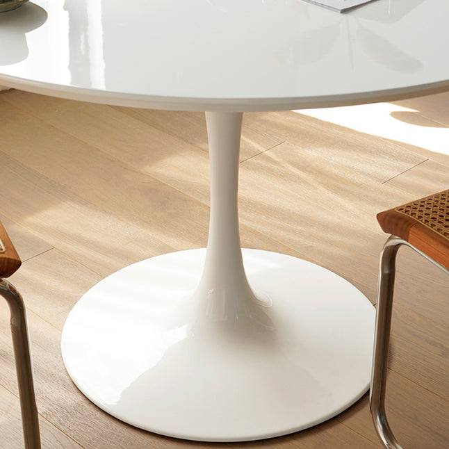 White Modern Round Stone Tabletop Dining Table with Tulip Base