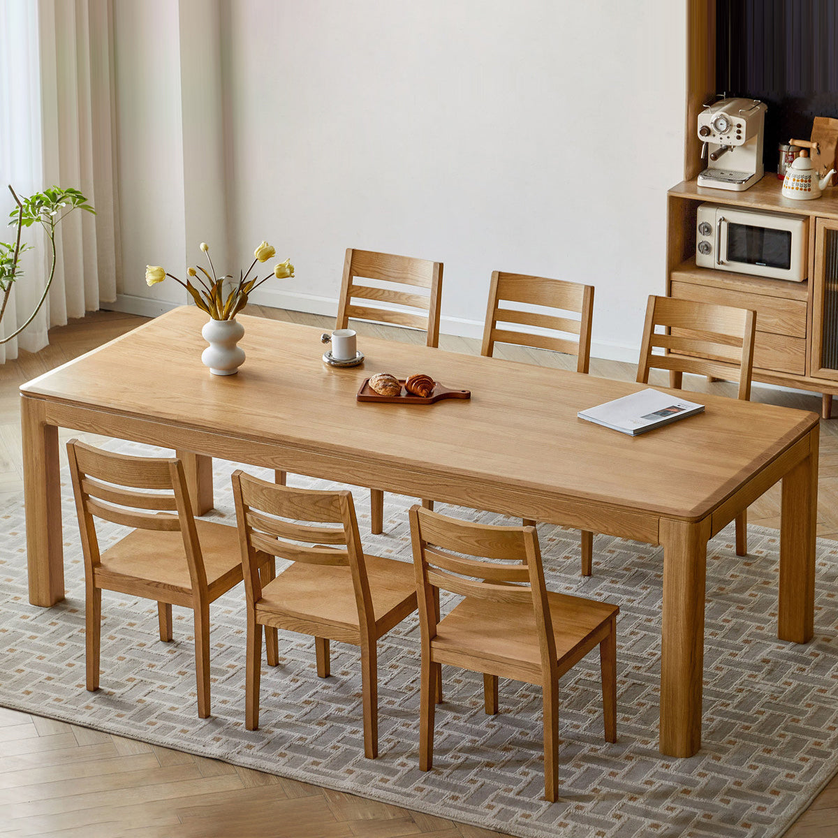 Contemporary Rectangular Solid Wood Dining Table with 4 Foot