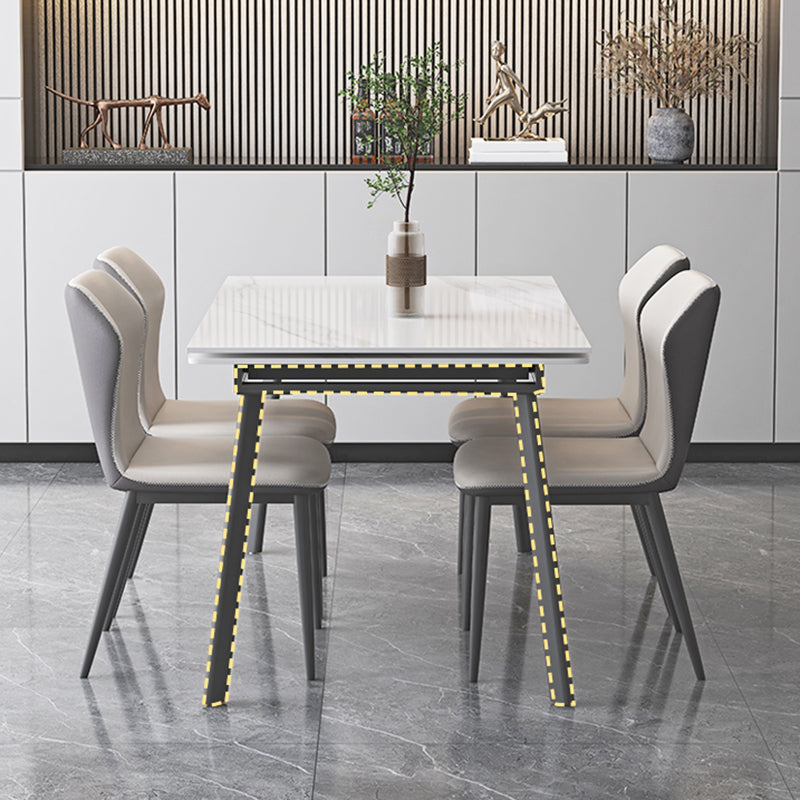 Modern White Rectangular Stone Dining Table with 4 Steel Foot