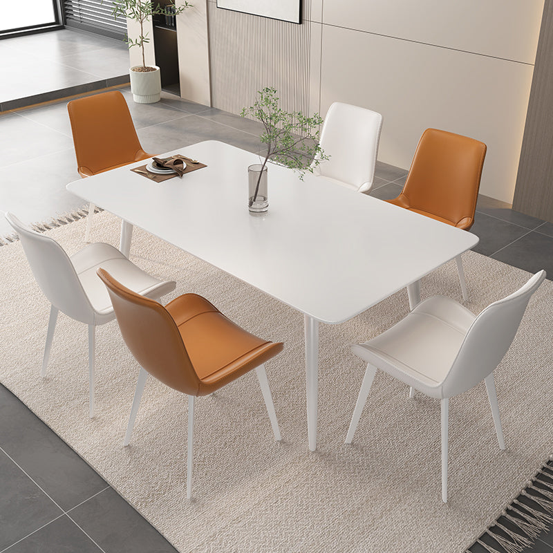 Contemporary White Rectangular Stone Dining Table with Steel Legs