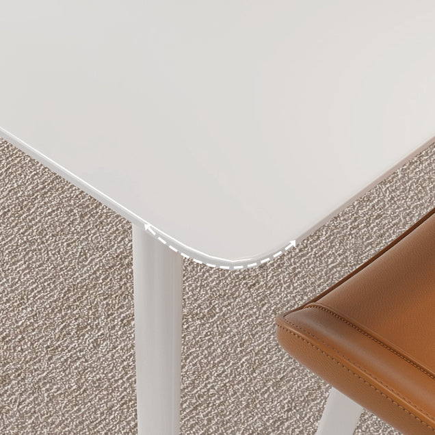 Contemporary White Rectangular Stone Dining Table with Steel Legs