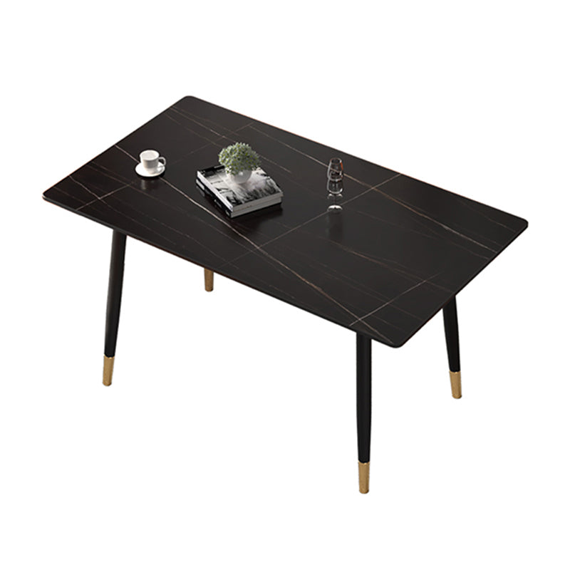 Contemporary Rectangular Stone Dining Table with 4 Steel Foot