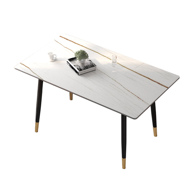 Contemporary Rectangular Stone Dining Table with 4 Steel Foot