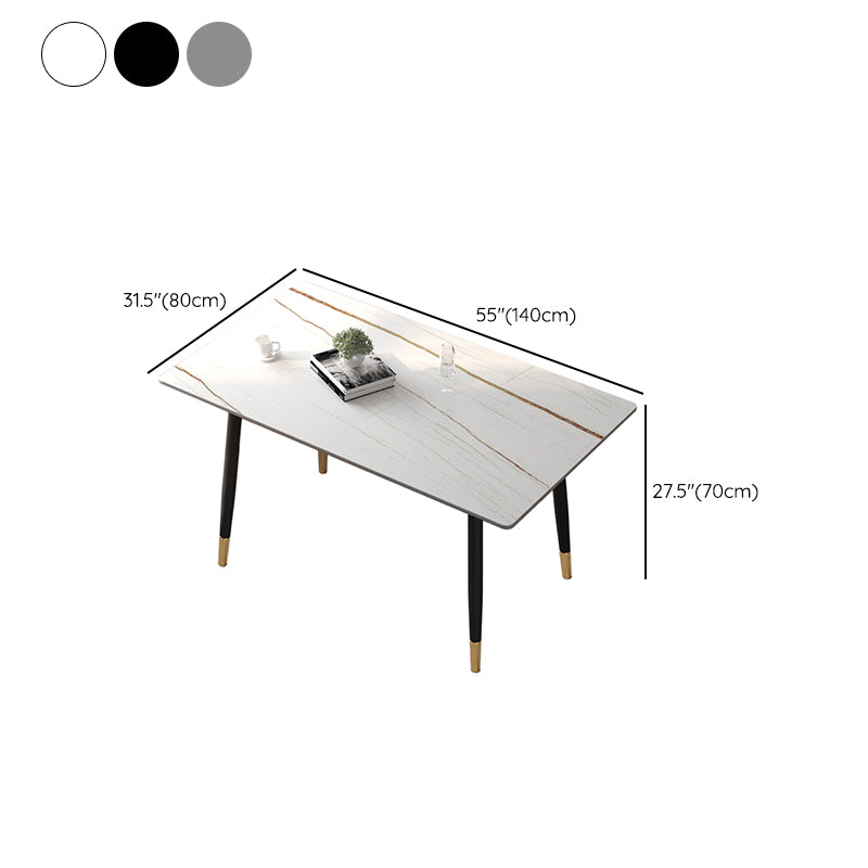 Contemporary Rectangular Stone Dining Table with 4 Steel Foot