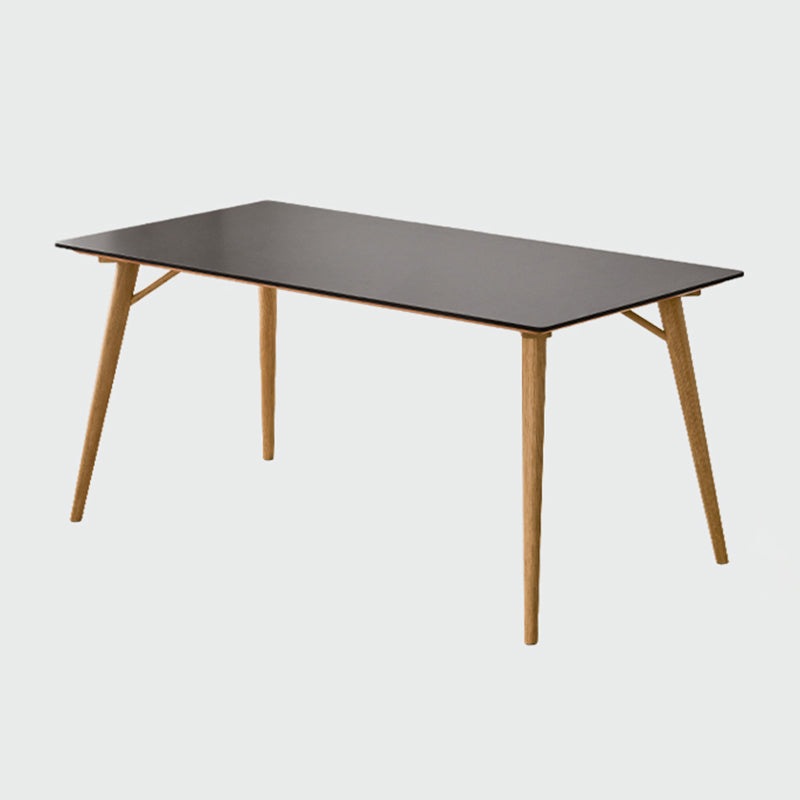 Modern Rectangular Black Stone Top Dining Table with 4 Solid Wood Legs