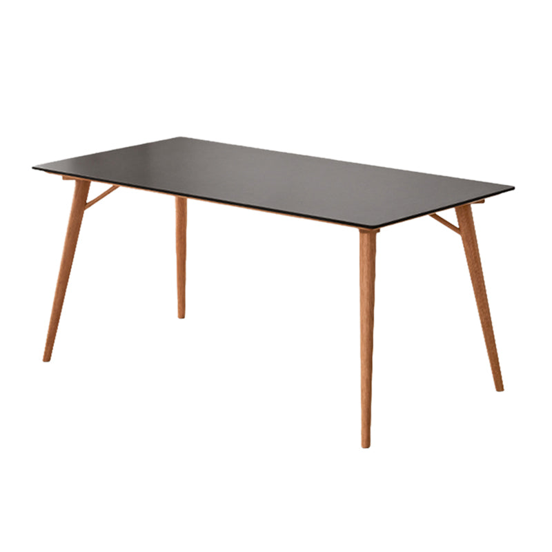 Modern Rectangular Black Stone Top Dining Table with 4 Solid Wood Legs