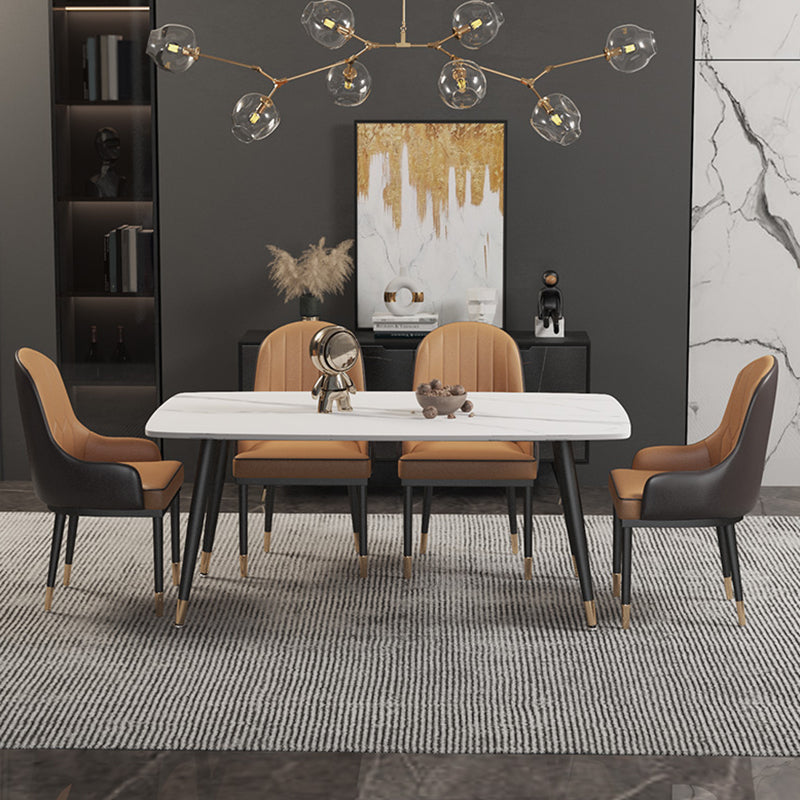 Contemporary Rectangular White Stone Dining Table with Steel Legs