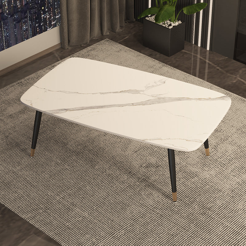 Contemporary Rectangular White Stone Dining Table with Steel Legs