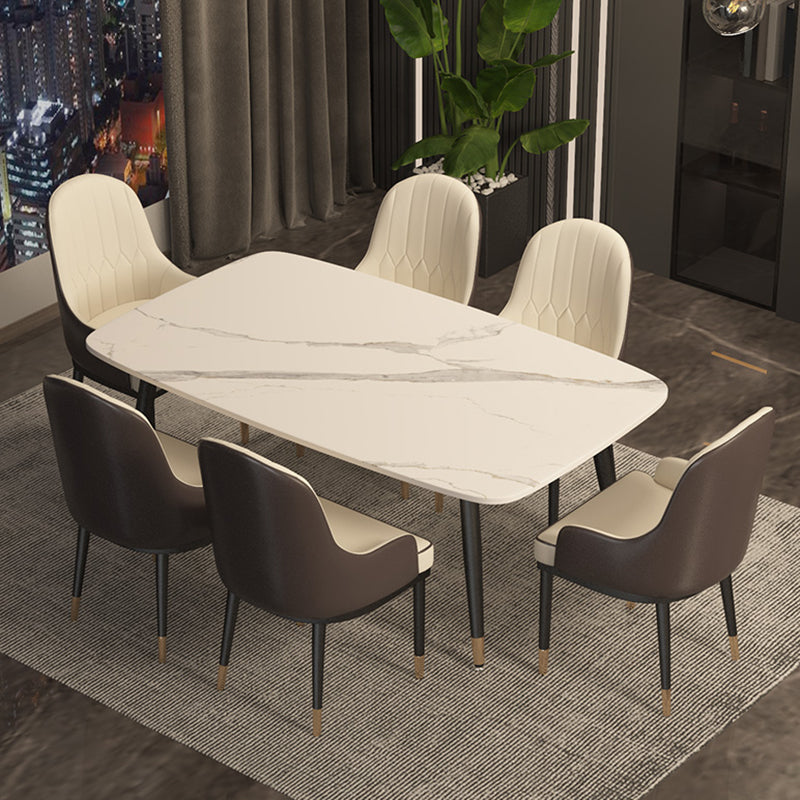 Contemporary Rectangular White Stone Dining Table with Steel Legs