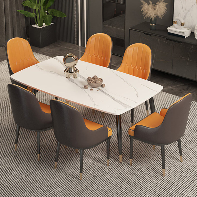 Contemporary Rectangular White Stone Dining Table with Steel Legs