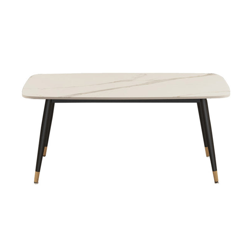 Contemporary Rectangular White Stone Dining Table with Steel Legs