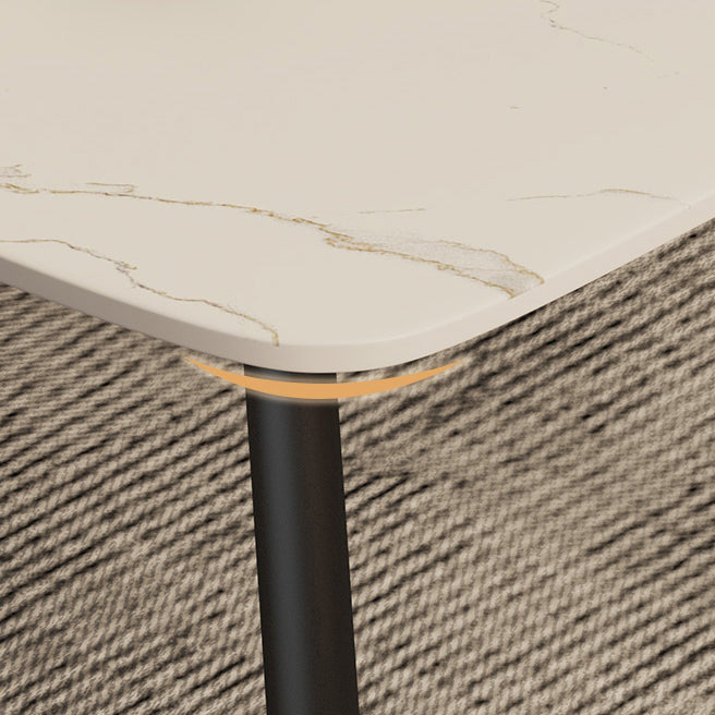 Contemporary Rectangular White Stone Dining Table with Steel Legs