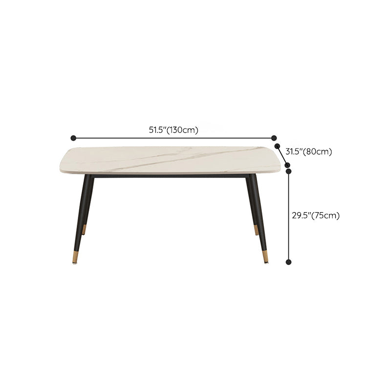Contemporary Rectangular White Stone Dining Table with Steel Legs