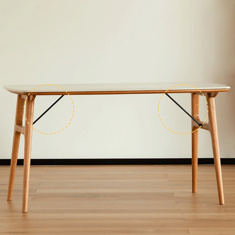 Modern Rectangular White Stone Top Dining Table with 4 Solid Wood Legs